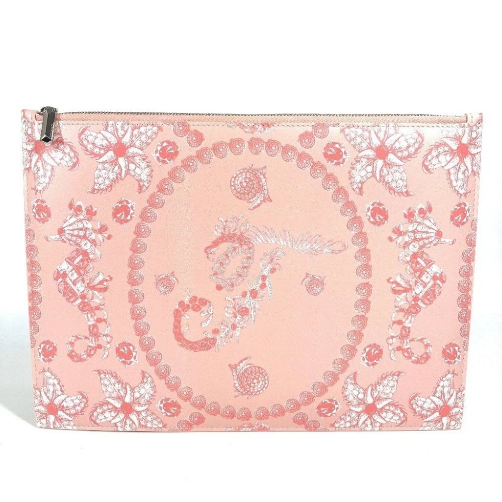 Tiffany&Co. Logo Bag Pouch Clutch Bag Leather Pink/Tiffany & Co. Blue